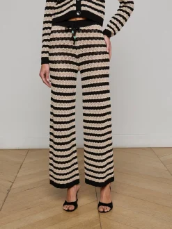 Best - Gaelle Pointelle Knit Pant - Black/Natural Stripe Pants