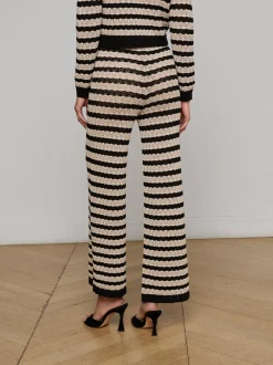 Best - Gaelle Pointelle Knit Pant - Black/Natural Stripe Pants