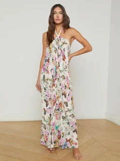 Hot - Geneva Halter Maxi Dress - Vintage White Multi Charonda Butterfly Coverups