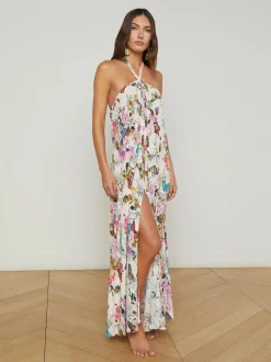 Hot - Geneva Halter Maxi Dress - Vintage White Multi Charonda Butterfly Coverups