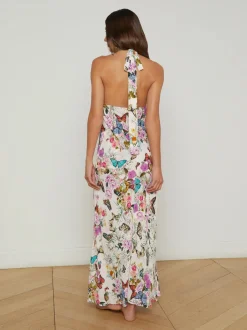 Hot - Geneva Halter Maxi Dress - Vintage White Multi Charonda Butterfly Coverups