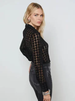 Sale L’agence - Hailey Blouse - Black Houndstooth Blouses