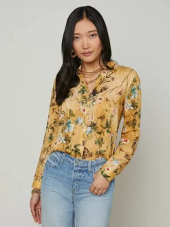 Online - Holly Blouse - Gold Multi Watercolor Tiger Animal Print | Blouses