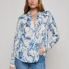 Outlet - Holly Blouse - White/Blue Baroque Swirl Blouses