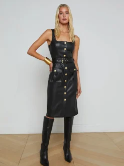 Discount - Idy Button-Front Dress - Black/Gold Dresses