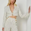 New L’agence - Izzie Striped Cropped Blazer - Vintage White/Black Pinstripe Blazers