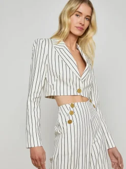 New L’agence - Izzie Striped Cropped Blazer - Vintage White/Black Pinstripe Blazers