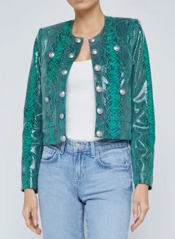 Fashion L’agence - Jayde Leather Jacket - Jade Green Snake Animal Print