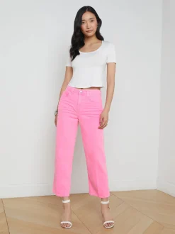 Best L’agence - June Crop Stovepipe - Shocking Pink Distress Flare | Crop