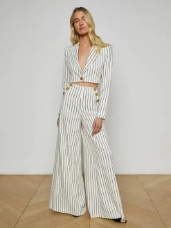 Outlet - Kingston Striped Wide-Leg Pant - Vintage White/Black Pinstripe Pants