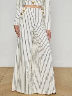 Outlet - Kingston Striped Wide-Leg Pant - Vintage White/Black Pinstripe Pants