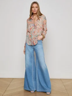 Fashion - Laurent Paisley Blouse - Orange/Light Blue Traditional Paisley Blouses