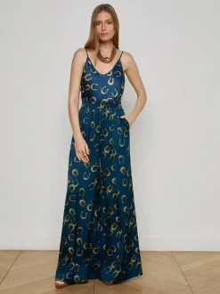 Clearance - Lillian Satin Wide-Leg Pant - Midnight Multi Horseshoe Pants