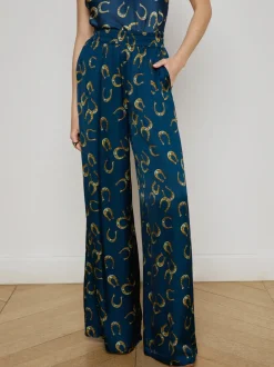 Clearance - Lillian Satin Wide-Leg Pant - Midnight Multi Horseshoe Pants