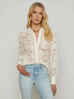 Best L’agence - Maia Lace Buttondown Blouse - Vintage White Blouses