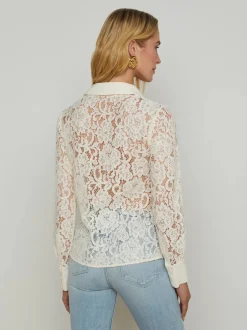 Best L’agence - Maia Lace Buttondown Blouse - Vintage White Blouses