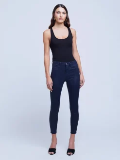 New L’agence - Margot H/R Skinny - Navy Coated Denim | All Denim