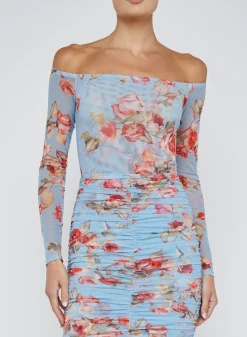 New - Peonie Off Shoulder Bodysuit - Blue Tapestry Floral Bodysuits