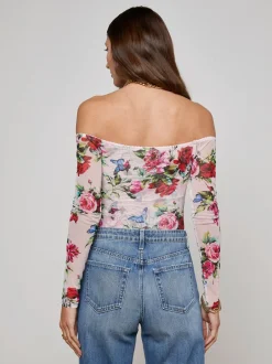 Discount L’agence - Peonie Off-The-Shoulder Bodysuit - Light Pink Multi Femme Rose Bodysuits