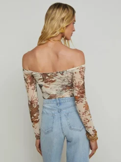 New L’agence - Peonie Off-The-Shoulder Bodysuit - Ecru Multi Tapestry Jungle Bodysuits