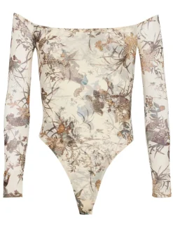 New L’agence - Peonie Off-The-Shoulder Bodysuit - Ecru Multi Tapestry Jungle Bodysuits