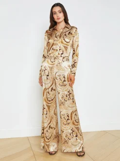 Online L’agence - Pilar Wide Leg Pant - Ivory Multi Boute Paisley Pants