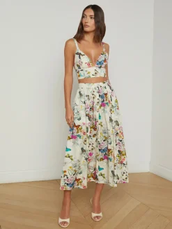 Discount - Seina Midi Skirt - White Multi Chardonda Butterfly Long Skirts