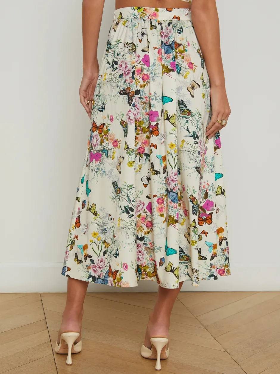 Discount - Seina Midi Skirt - White Multi Chardonda Butterfly Long Skirts