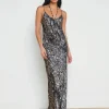 Best L’agence - Serita Silk Slip Dress - Black/Ecru Map of Paris Dresses | Long Dresses