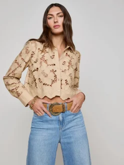 Clearance - Seychelle Cropped Lace Blouse - Almond Blouses