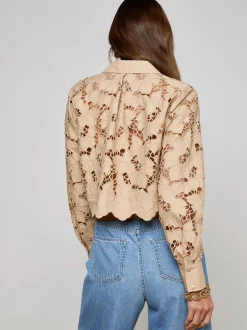 Clearance - Seychelle Cropped Lace Blouse - Almond Blouses