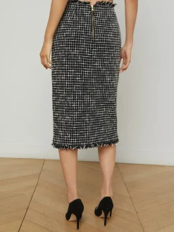 New - Tai Tweed Midi Skirt - Black/Ecru Long Skirts