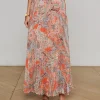 New - Torin Pleated Maxi Skirt - Orange/Light Blue Traditional Paisley Long Skirts