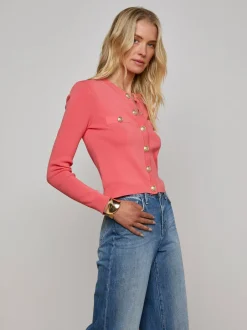 Sale L’agence - Toulouse Cardigan - Coral Rose/Gold Sweaters & Knits