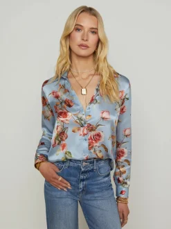 Hot - Tyler L/S Blouse - Blue Tapestry Floral Blouses