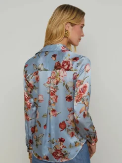 Hot - Tyler L/S Blouse - Blue Tapestry Floral Blouses