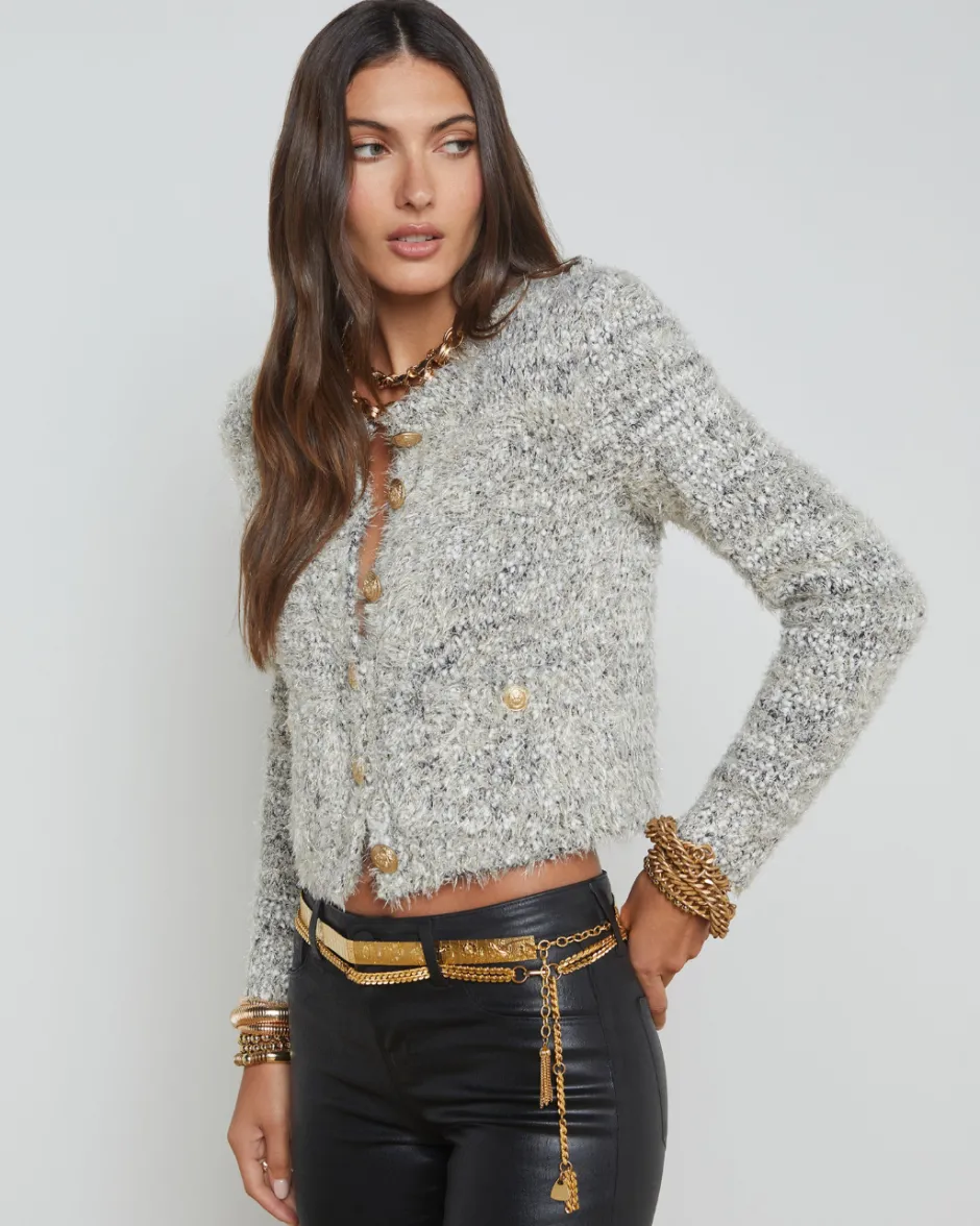 Clearance L’agence - Una Cardigan - Black/Ivory/Gold Sweaters & Knits