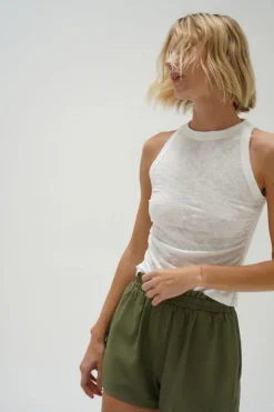 Hot - Aras Linen Elastic Waist Short - Juniper Shorts
