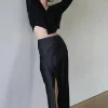 Sale - Bevan Silky Skirt - Black Long Skirts