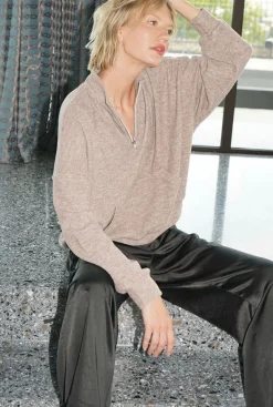 Sale - Blake Brushed Half Zip - Heather Cocoa Sweaters & Knits
