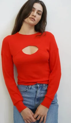 Hot - Cori Sweater Rib Top - Tomato Sweaters & Knits