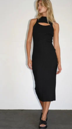 Hot - Lir Rib Midi Dress - Black Dresses | Midi