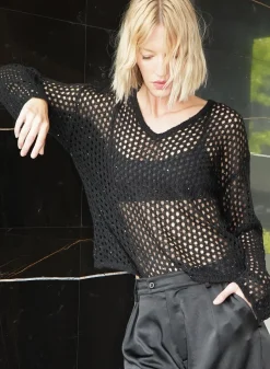 Discount - Ryleen Sparkle Open Knit Sweater - Black Night Sweaters & Knits