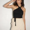 Hot - Simone Wrap Top - Black Crepe Crop Tops