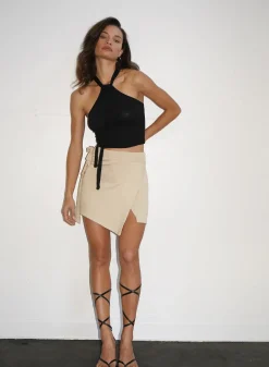 Hot - Simone Wrap Top - Black Crepe Crop Tops