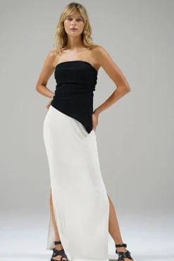 Outlet - Steph Ribbed Skirt - Heather White Long Skirts