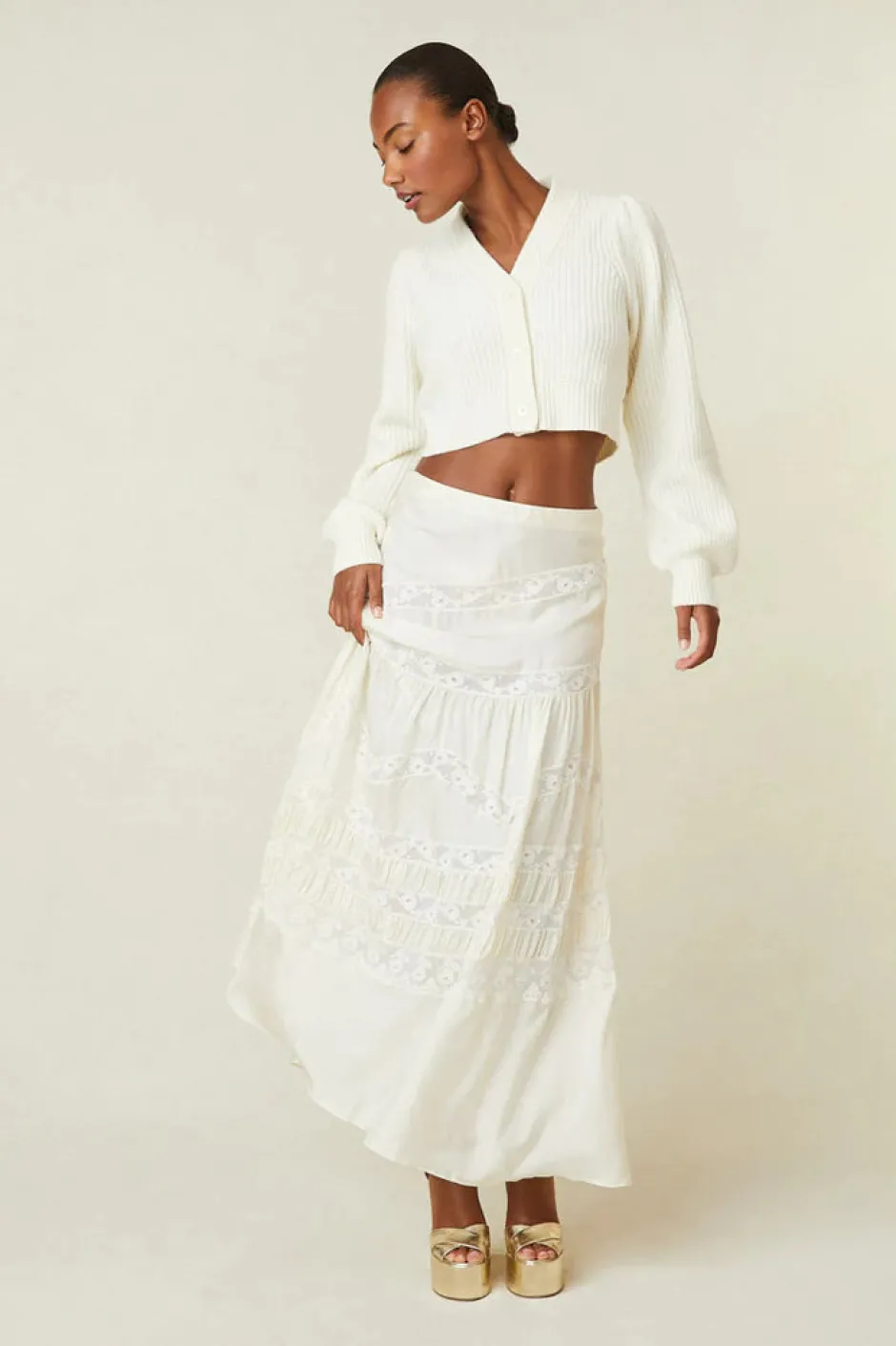 Clearance - Laia Maxi Skirt - Antique White Long Skirts