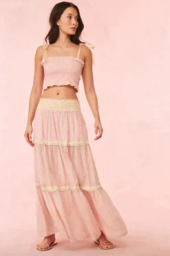 Discount - Phia Cotton Mixed Print Maxi Skirt - Pink Lemonade Long Skirts
