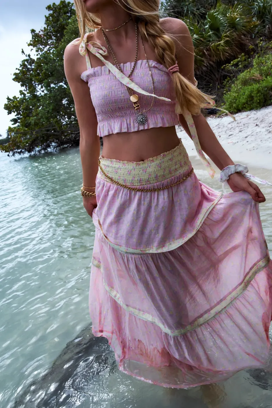 Discount - Phia Cotton Mixed Print Maxi Skirt - Pink Lemonade Long Skirts