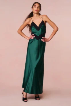Sale - Serita Lace-Trimmed Maxi Dress - Emerald Green Dresses